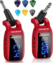 Wireless Guitar System,XIAOKOA UHF Wireless Guitar Transmitter Receiver 164Feet Range with HD LED Screen for Electric Guitar Bass Musical Instruments （Red）