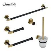 Towel Bar Wall Mounted Towel Rack Brushed Gold Paper Holder& Matte Black Hook