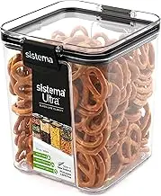 Sistema Ultra Tritan Airtight Pantry Storage Container | 920 ml Square Food Storage Container | Stackable | with Locking Clips | BPA-Free | Clear with Black Accents