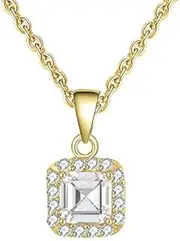 SN212 925 Sterling Silver Cubic Zirconia Square Solitaire Woman Halo Pendant Fine Facets, Cubic Zirconia Sterling Silver, Cubic Zirconia