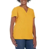 Hilary Radley Ladies' V-Neck Printed Blouse, Mustard Yellow, Size S