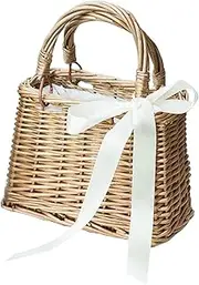 [Generic] Ladies Portable Handbag Flower Basket Rattan Handbag Beach Bag Wicker Woven Bamboo Woven - as described, Rectangle