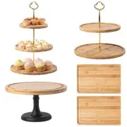 5 PCS Wooden Cake Stand Set, 3 Tiers 2 Tiers Round Cupcake Stand, Rustic Wood...