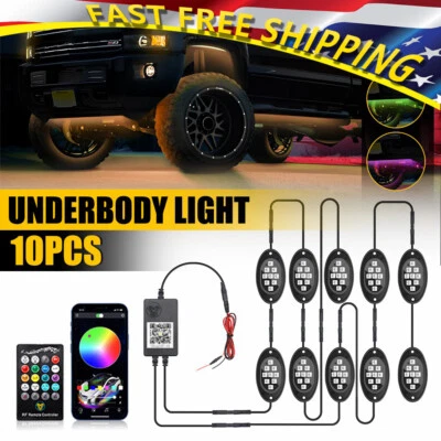 Pods 10 RGB LED Strip Car Under Tube Underbody Underglow System Light Neon Kit