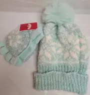 Holiday Time Girls Junior Snowflake Tinsel Hat & Glove Set One Size Beanie