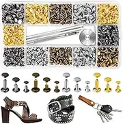 420 Sets Leather Rivets, Rivets for Leather Crafting, 4 Colors and 3 Sizes Leather Rivet Kit with 3pcs Leather Tools, Rivets for Fabric, Remaches para Cuero, Double Cap Brass Rivets for Decoration