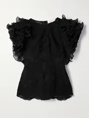 [Zimmermann] Zimmermann - Crush Ruffled Plissé-tulle And Corded Lace Top - Black - 00 00 Black