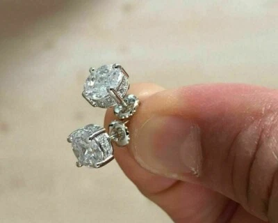 Mens Ladies 2Ct Created Diamond Screw Back Stud Earrings 14k White Gold Plated