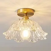 Mini Glass Ceiling Light, Modern Semi Flush Mount Ceiling Light Fixture, Brass Ceiling Light Flower Shape Design for Hallway Aisle Porch Stairway Closet 110-240V 220V