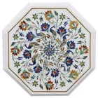 Peacock Pattern Inlay Work Coffee Table Top White Marble Corner Table for Office