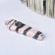 Natural Pink Zebra Travertino Alhambra Quartz Crystal Stone Wand Smoking Pipe