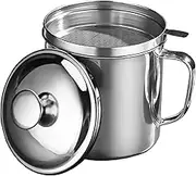 1.8L Stainless Steel Oil Filter Pot Storage Can Cooking Soup Grease Strainer Separator Grease Can Container Oil Storage Can Container with Fine Mesh Strainer Home Accessories Oil Strainer Pot