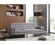 Sofa Bed 3 Seater Button Tufted Lounge Set for Living Room Couch in Fabric Grey Colour