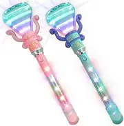 ArtCreativity Light Up Diamond Wands for Kids, Set of 2, Princess LED Wands for Girls and Boys with Spinning LEDs and Batteries Included, Princess Toys for Hours of Pretend Play, Pink and Blue