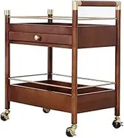 Bar Serving Cart 2-Tier Rolling Cart, Wooden Utility Cart with Lockable Wheels, Storage Craft Art Cart Trolley Organizer Serving Cart for Office, Bathroom, Kitchen (Brown) Bar Cart Trolley