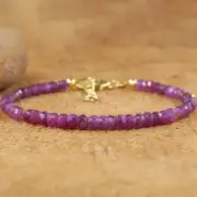 Natural Purple Ruby 3mm Beads Crystal Minimalist Gemstone Birthstone Bracelet