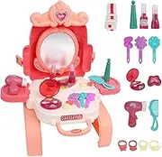 Dressing Table Toy Set Girls Dressing Table with Hair Dryer, Mirror and Many Accessories, Toy for Children from 3 Years