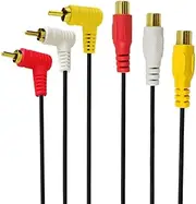 Angled 3RCA AV Extension Cable - Gold Plated 3 RCA Right Angled Male to 3 RCA Female Audio Video Composite Extension Cable DVD CD AV TV
