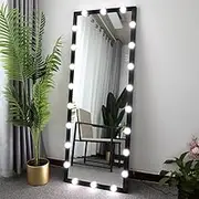 Full Length Mirror with Lights LETSFIELD 159 x 59 cm Full Body Mirror with 22 Dimmable Lights, Aluminum Frame, Smart Touch, Free Standing/Horizontal/Vertical (Black)