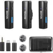 Boya BOYALINK Wireless Lavalier Microphone - Black- for iPhone/Android/Camera Vlogging, All-in-One Lapel Dual Mic System & Lightning & USB-C Inputs [BOYALINK]