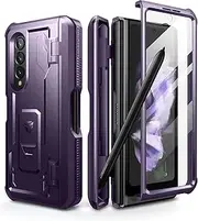 Dexnor for Samsung Galaxy Z Fold 3 5G (2021) Case, Full-Body Dual Layer Rugged Case with Built-in Screen Protector & Kickstand & S Pen Slot - Purple