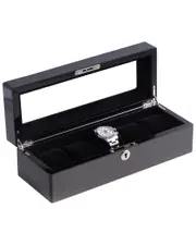 Bey-Berk Lacquered Carbon Fiber Steel Gray 5-Watch Storage Case