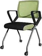 Office Chair Folding Chair Comfortable Back Mesh Computer Chair with Armrest Plastic Movable Wheeled for Study Room (Color : Green)