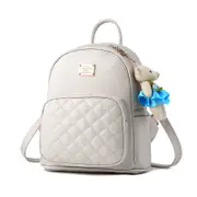 Nevenka Leather Backpack Casual Travel Daypacks with Cute Bear For Womens-White