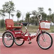 Foldable Adult Trike 20inch Tricycle Pedal 3 Wheel Bike Single Speed Three-Wheeled Bicycle with Large Shopping Basket for Seniors Men Women Red, Tricycle