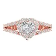 1.75 Heart Halo split shank Promise Engagement Bridal Ring 14k Rose Solid Gold