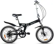 Folding Bicycle, Portable Folding Bike Double Disc Brake Double Shock Mountain Bike Featuring Front and Rear Fenders Kickstand with 7 Speed Drivetrain,B