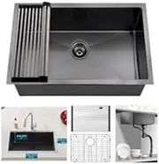 Muiceon Undermount Kitchen Sink, 24" Black-Grey Single Bowl Kitchen Sink
