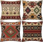 HOSTECCO Aztec Tribal Pillow Covers 18x18 inch Set of 4 Ethnic Geometric Pillow Cases Western Decorative Cushion Cases for Sofa Bed