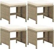 Garden Chairs, Garden Stools 4 pcs with Cushions Poly Rattan Beige