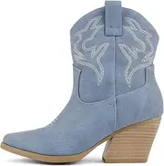 [Soda] “BLAZING” ~ Women Western Stitched Pointe Toe Low Heel High Top Ankle Shaft Boot Bootie