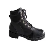 DUNE London Pompom Flat Ankle Black Leather Boots Size UK 3
