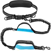 UPPETLY Hands Free Dog Running Leash with Adjustable Waist Belt, Dual Handle Elastic Bungees Retractable Rope for Medium and Large Dogs, Reflective Stitches for Walking Hiking Biking