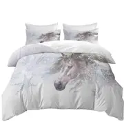 Winter Snow and Bright Hair White Horse Quilt Cover