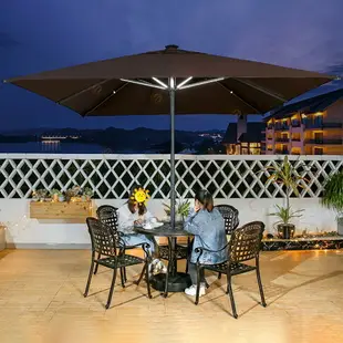 戶外遮陽傘庭院別墅中柱傘咖啡廳室外現代休閑LED燈大型太陽傘