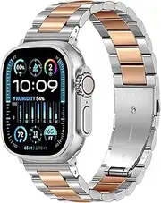 Ocaer Compatible with Apple Watch Band 49mm 46mm 45mm 44mm 43mm 42mm 41mm 38mm, Stainless Steel Metal Strap for iWatch Ultra 2/1 Series 10 9 8 7 6 5 4 3 2 1 SE, Solid iWatch Band for Men（Silver&Rose）