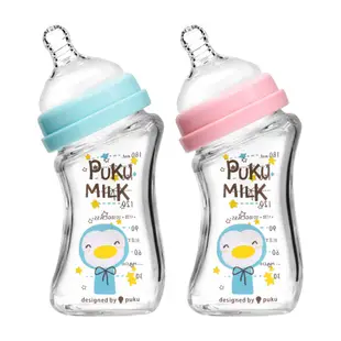 PUKU藍色企鵝 倍特曲線玻璃奶瓶180ml(兩色)