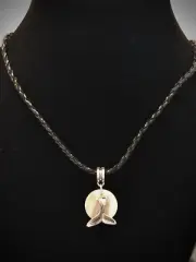 Whale Tail Charm W MOP Disc Necklace Unisex leather 18" handmade USA 1760