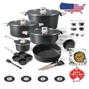 Classic Black Induction Cookware Set - Healthier Cooking with 13 Nonstick Pieces