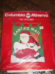 Vtg Columbia Minerva FELT Jeweled Santa Mail Chimney Holder Embroidery Kit MIP w