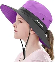 [LCZTN] Kids Ponytail Sun Hat Wide Brim UV Protection for Girls Beach Bucket Cap