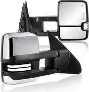AUTOSTARSHIP Towing Mirrors Power Heated Compatible for 2007-2017 Toyota Tundra Sequoia w/Sequential White Runing Light Turn Signal Reverse Light Side Mirrors 2 PCS - Chrome