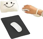 30x24cm Black Leather Mouse Pad + White Smiley Wrist Rest | Non-Slip Desk Mat for Laptop & Computer | Office Essentials for Workers