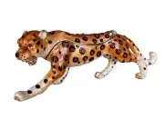 Crouching Leopard Jeweled Trinket Box with Austrian Crystals.#2 New