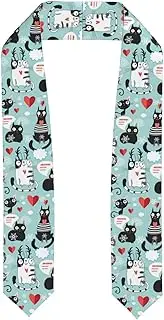 [WURTON] Black And White Cats Print Unisex Adult Graduation Stole Class Of 2024 Polyester Shawl Stole With Trim Honor