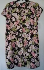 Miss Elaine Tropical Floral Snap Front Short Sleeve Women's Nightgown XL NWT